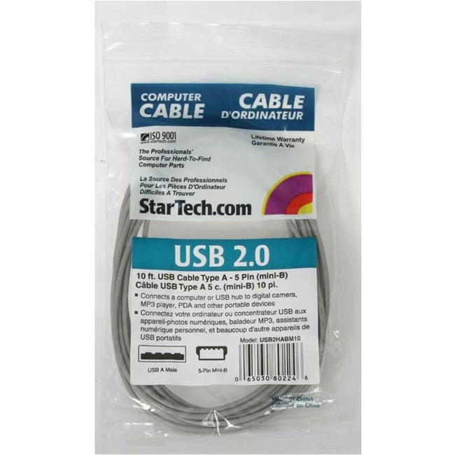 StarTech.com 10 ft USB 2.0 Cable - USB A to Mini B