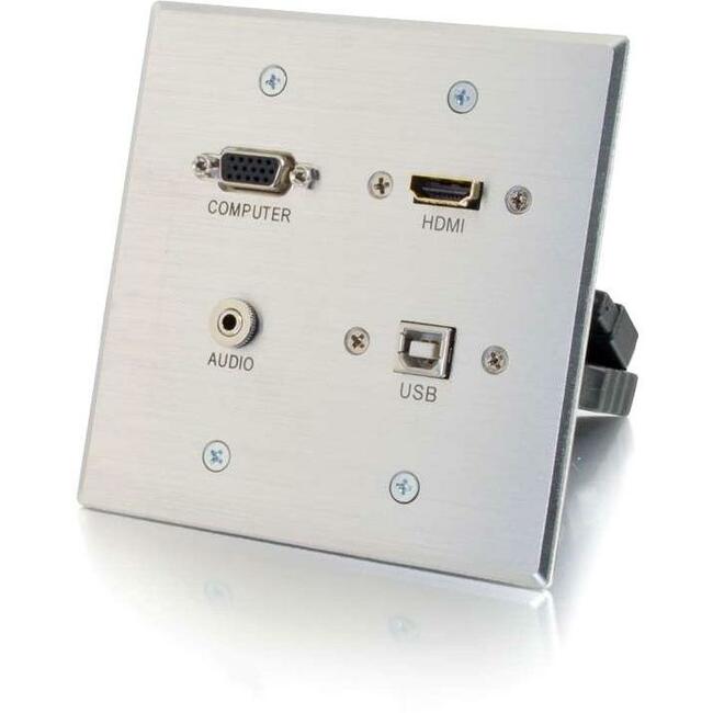 C2G HDMI, VGA, 3.5mm and USB Pass Through Double Gang Wall Plate - Aluminum Default Title