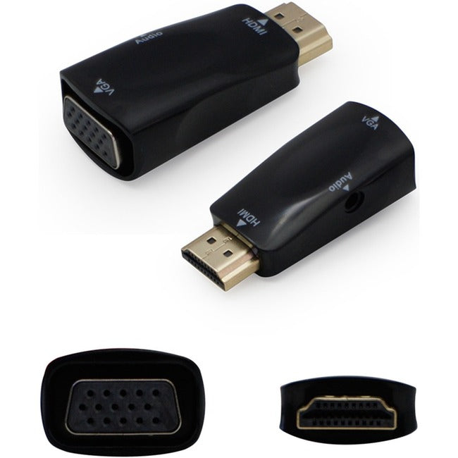 AddOn HDMI Male to VGA Female Black Active Adapter with 3.5mm Audio and Micro USB Ports Default Title