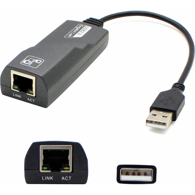 AddOn 8in USB 2.0 (A) Male to RJ-45 Female Gray & Black Network Adapter Cable