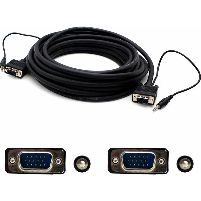 AddOn 15ft VGA Male to Male Black Cable with 3.5mm Audio Input