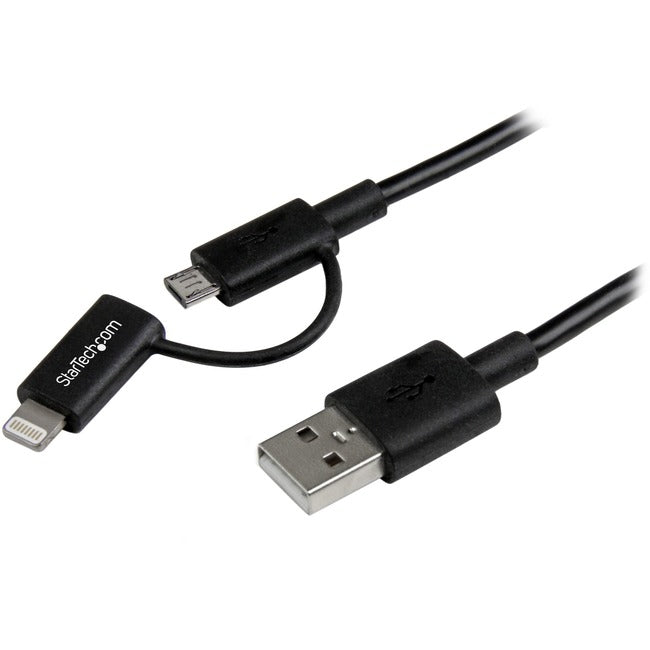StarTech.com 1 m (3 Fuß) schwarzes Apple 8-Pin-Lightning-Anschluss- oder Micro-USB-zu-USB-Kombikabel für iPhone/iPod/iPad