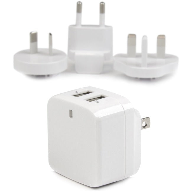 StarTech.com Travel USB Wall Charger - 2 Port - White - Universal Travel Adapter - International Power Adapter - USB Charger Default Title