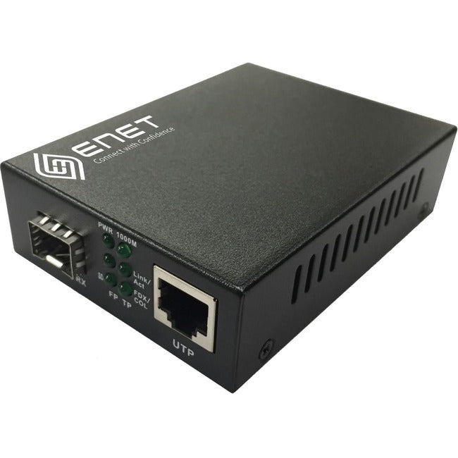 ENET 1x 10/100/1000M Copper RJ45 to 1x 1000Base-X SFP Gigabit Ethernet Fiber Media Converter Stand-Alone - Power Supply Included, Chassis/Rack Mountable with one SFP slot (without SFP). The ENMC-FGET-SFP is capable of accepting a wide range of SFP modul Default Title