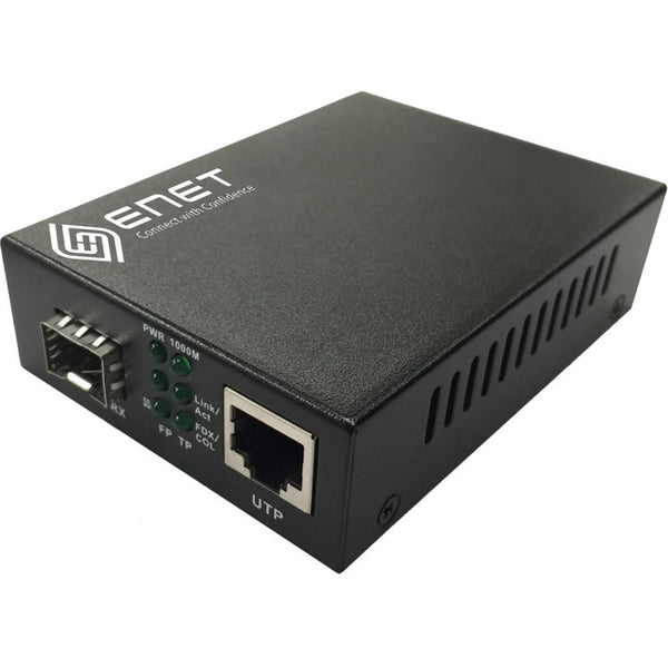 ENET 1x 10/100/1000M Copper RJ45 to 1x 1000Base-X SFP Gigabit Ethernet Fiber Media Converter Stand-Alone - Power Supply Included, Chassis/Rack Mountable with one SFP slot (without SFP). The ENMC-FGET-SFP is capable of accepting a wide range of SFP modul Default Title