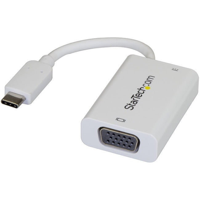 StarTech.com USB-C to VGA Adapter - 60 W USB Power Delivery - USB Type C Adapter for USB-C devices such as your 2018 iPad Pro - White - 1080p - Thunderbolt 3 Compatible - CDP2VGAUCPW