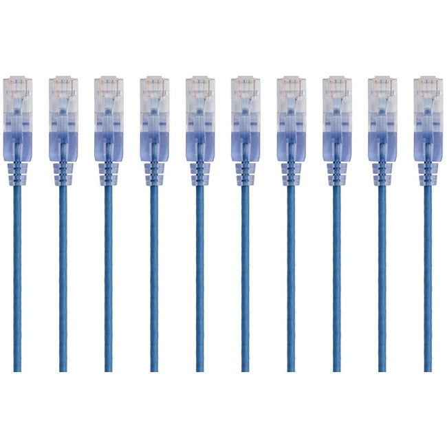 Monoprice 10-Pack, SlimRun Cat6A Ethernet Network Patch Cable, 1ft Blue Default Title