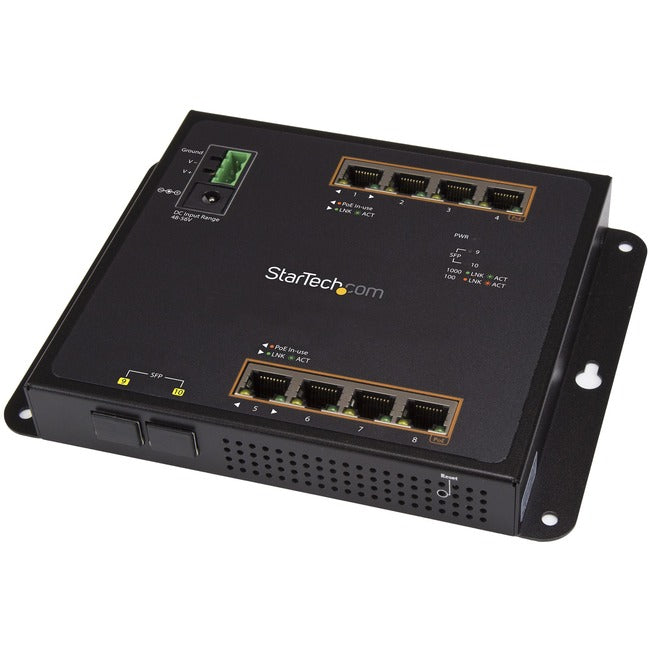 StarTech.com Gigabit Ethernet Switch - 8 Port PoE+ plus 2 SFP Ports - Industrial - Gigabit Switch - Managed Switch