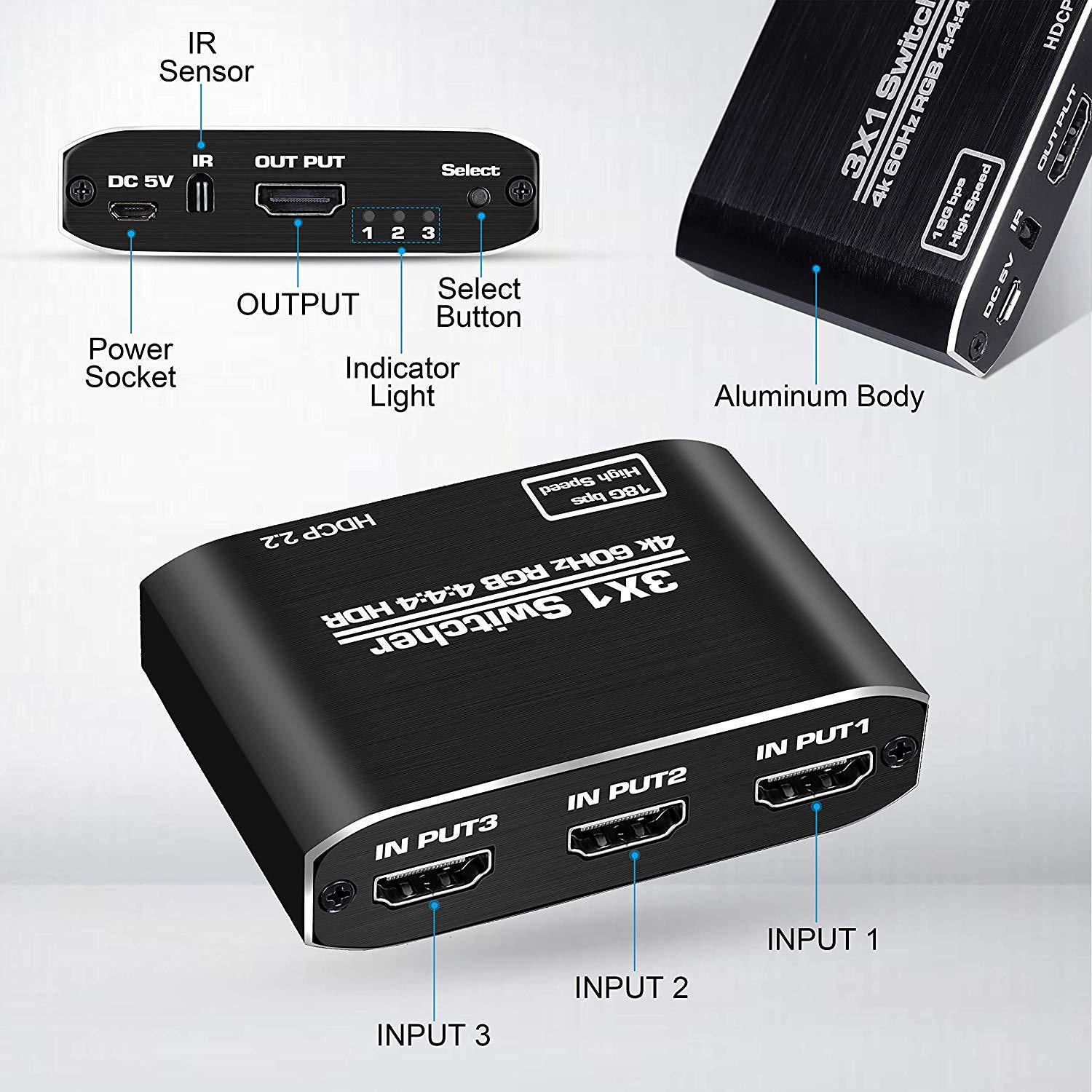 HDMI2.0 Switch 3X1 with RF Remote