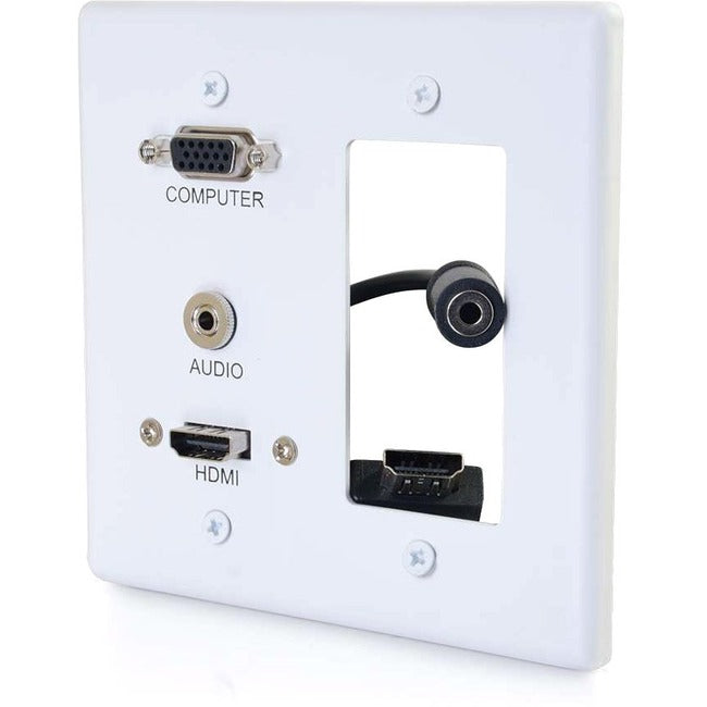 C2G Decorative Dual Gang VGA, 3.5mm Audio and HDMI Wall Plate White Default Title
