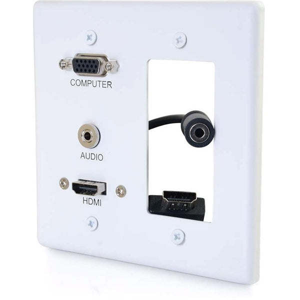 C2G Decorative Dual Gang VGA, 3.5mm Audio and HDMI Wall Plate White Default Title