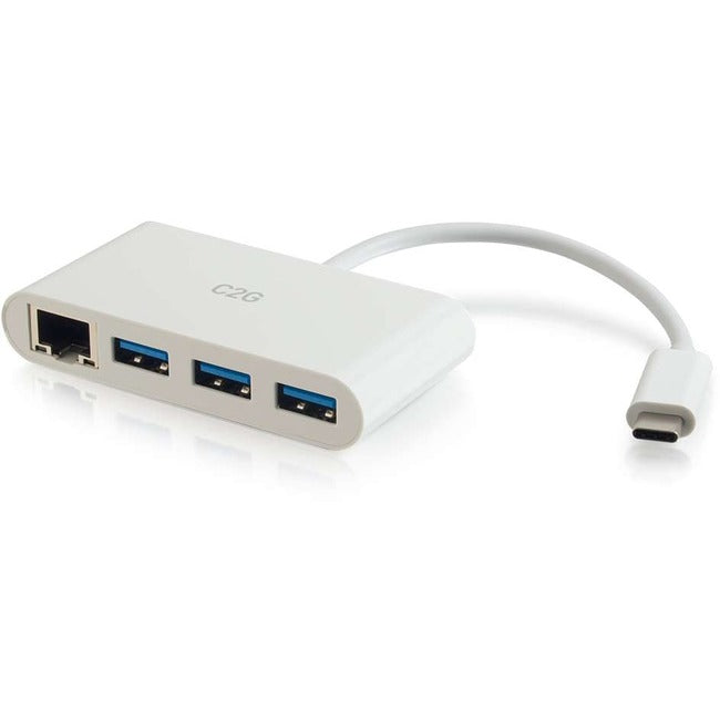 C2G USB C Ethernet and 3 Port USB A Hub - White