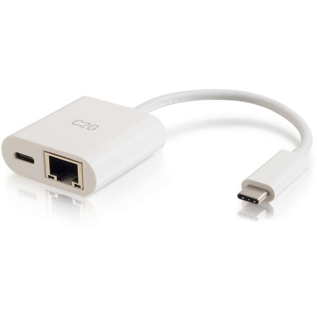 C2G USB C Ethernet Adapter with Power - White Default Title