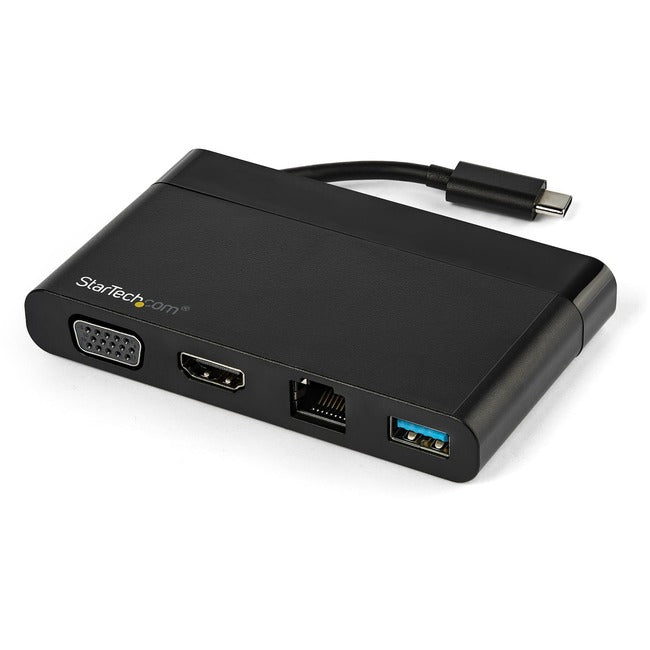 StarTech.com USB C Multiport Adapter with HDMI and VGA - Mac / Windows / Chrome - 4K - 1x USB-A Port - GbE - USB-C Adapter - Hideaway Cable