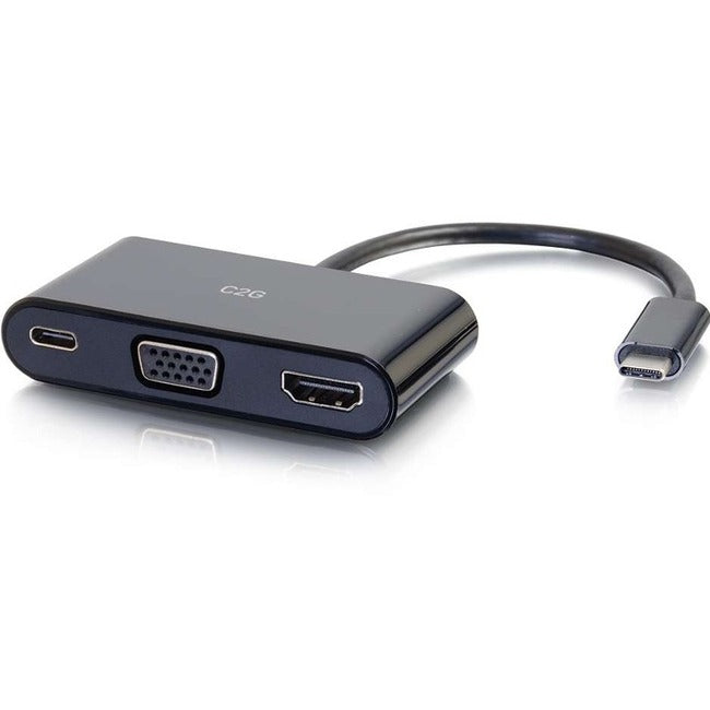 C2G USB C to HDMI and VGA Adapter Converter with Power Delivery - Black