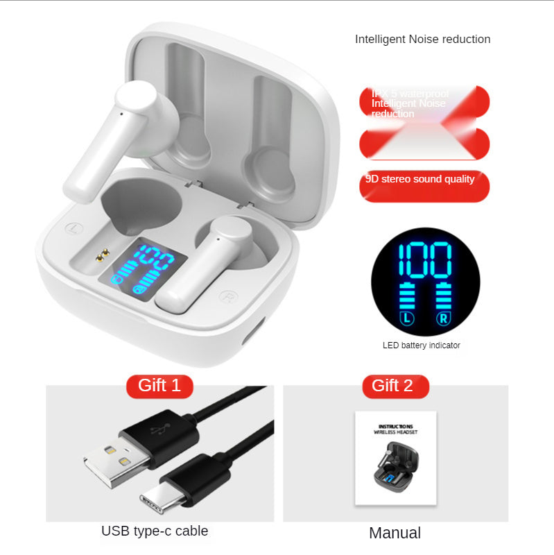 TWS Wireless Headphone Touch Control Sports Waterproof Bluetooth 5.0 Earphone HiFi 9D Bass Stereo Music Earbuds Earphone Headset White