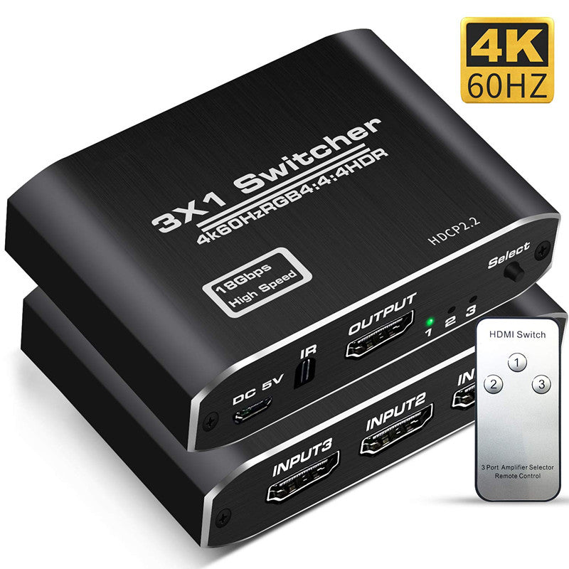 HDMI2.0 Switch 3X1 with RF Remote Black