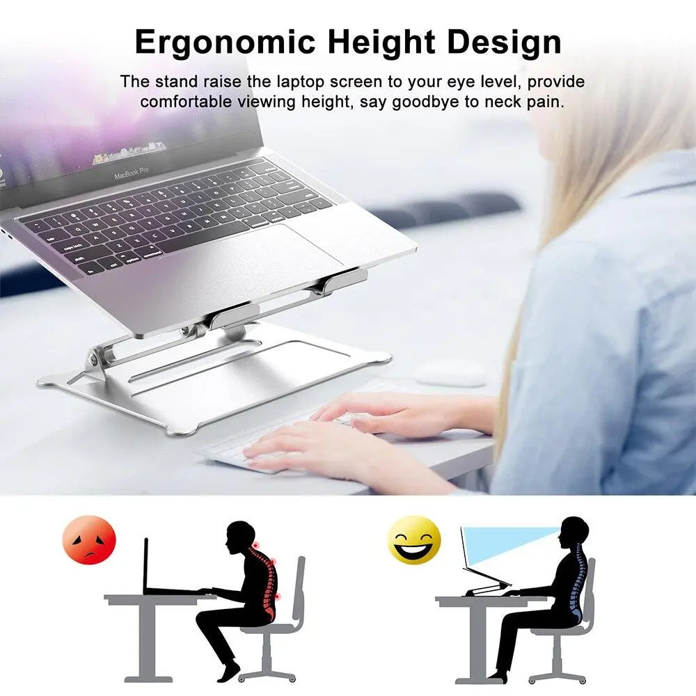 Adjustable Aluminum Laptop Stand Ergonomic Multi-Angle Desk Laptop Holder w/Heat-Vent for Notebook MacBook Dell HP More 10-17.3" (Silver) - GreatEagleInc