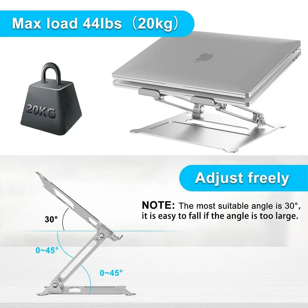 Adjustable Aluminum Laptop Stand Ergonomic Multi-Angle Desk Laptop Holder w/Heat-Vent for Notebook MacBook Dell HP More 10-17.3" (Silver) - GreatEagleInc