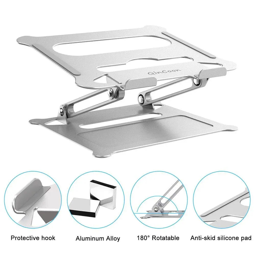 Adjustable Aluminum Laptop Stand Ergonomic Multi-Angle Desk Laptop Holder w/Heat-Vent for Notebook MacBook Dell HP More 10-17.3" (Silver) - GreatEagleInc