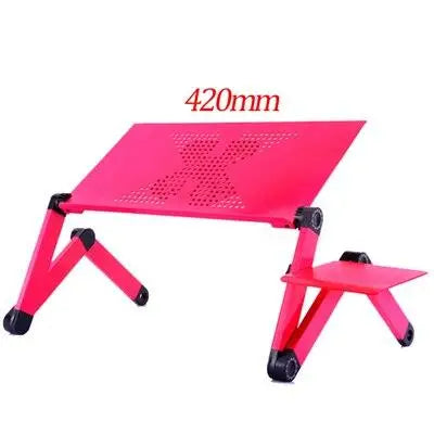 Aluminum Laptop Stand Portable Ergonomic Adjustable Folding Notebook PC Desk with Heat dissipation Fan For Laptop Bed Table Length 42cm Rose Red