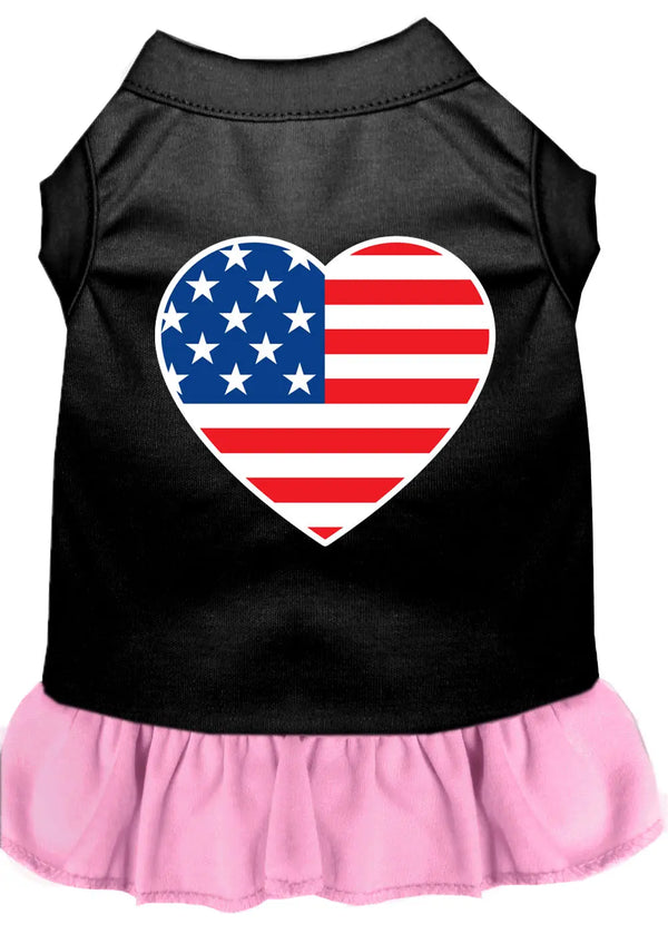 American Flag Heart Screen Print Dress Black With Light Pink Med Default Title