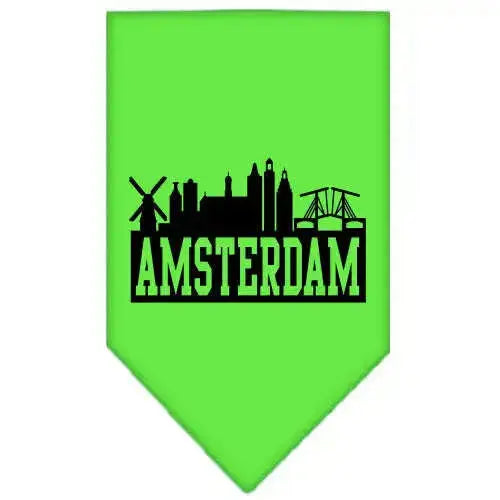Amsterdam-Skyline-Screen-Print-Bandana-Lime-Green-Small-GreatEagleInc-318501066