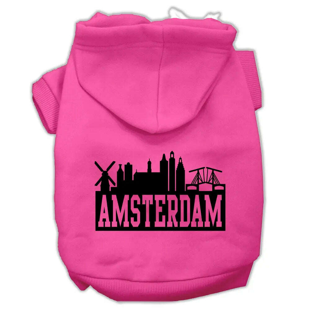 Amsterdam-Skyline-Screen-Print-Pet-Hoodies-Bright-Pink-Size-Med-GreatEagleInc-319769371