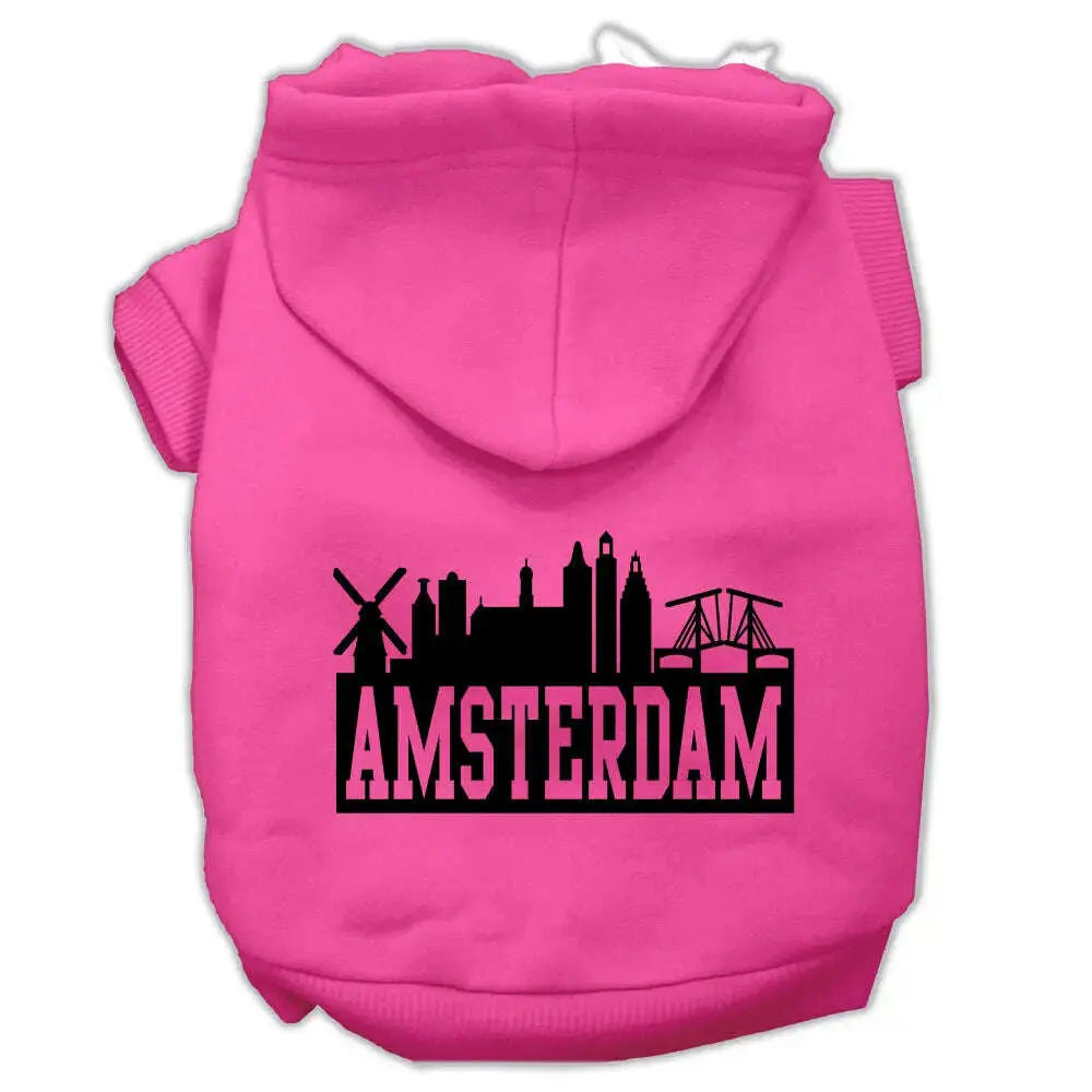 Amsterdam-Skyline-Screen-Print-Pet-Hoodies-Bright-Pink-Size-Med-GreatEagleInc-319769371
