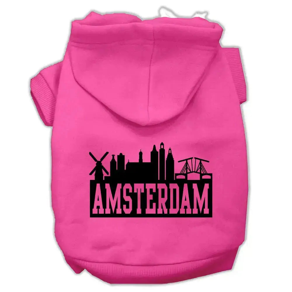 Amsterdam-Skyline-Screen-Print-Pet-Hoodies-Bright-Pink-Size-Xl-GreatEagleInc-319767512