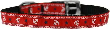 Anchors-Nylon-Dog-Collar-With-Classic-Buckle-3-8_-Red-Size-10-GreatEagleInc-333686977