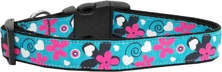 Aqua-Love-Nylon-Ribbon-Dog-Collars-Medium-GreatEagleInc-333775667