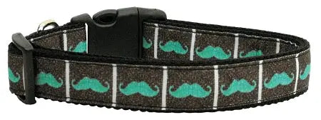 Aqua Moustaches Nylon Dog Collar Xs Default Title