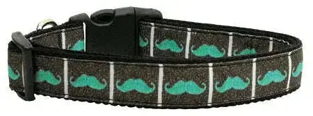 Aqua-Moustaches-Ribbon-Dog-Collars-Large-GreatEagleInc-318909632