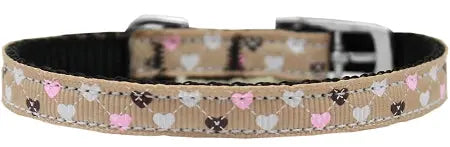 Argyle Hearts Nylon Dog Collar With Classic Buckle 3/8" Tan Size 8 Default Title