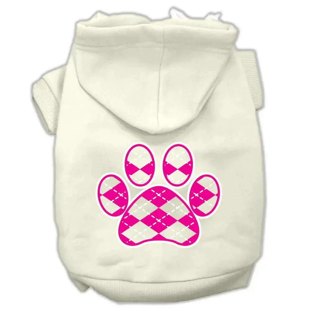 Argyle-Paw-Pink-Screen-Print-Pet-Hoodies-Cream-Size-L-GreatEagleInc-319164357