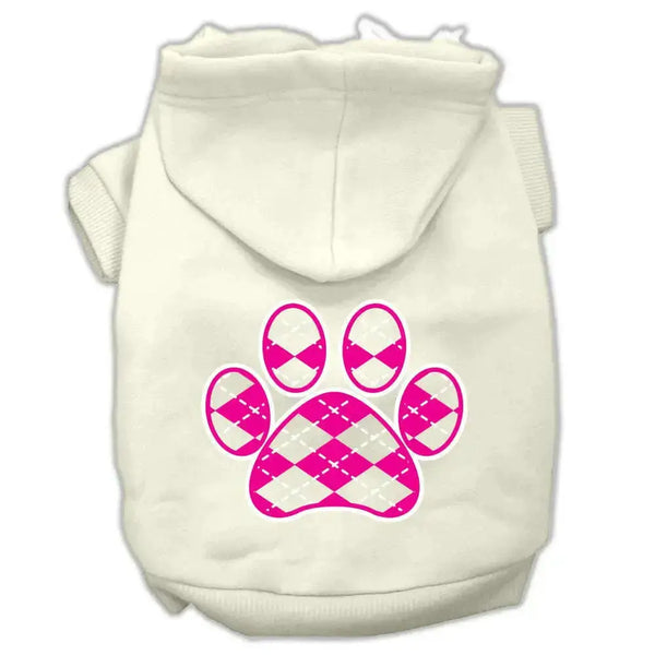 Argyle-Paw-Pink-Screen-Print-Pet-Hoodies-Cream-Size-L-GreatEagleInc-319164357