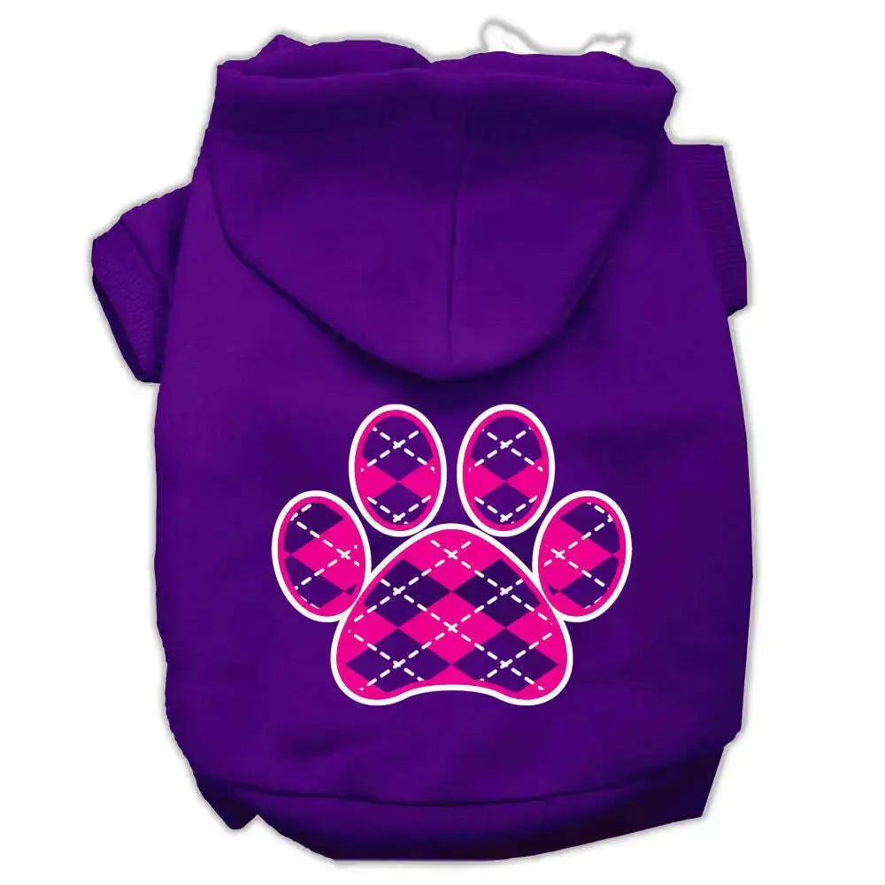 Argyle-Paw-Pink-Screen-Print-Pet-Hoodies-Purple-Size-Sm-GreatEagleInc-319163016