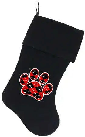 Argyle-Paw-Red-Screen-Print-18-Inch-Velvet-Christmas-Stocking-Black-GreatEagleInc-318540890