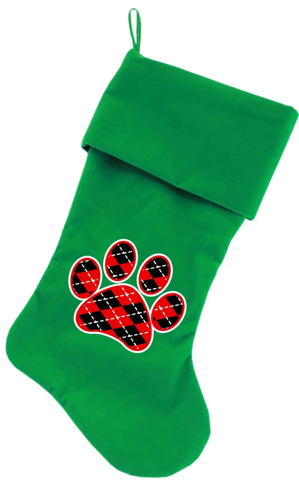 Argyle-Paw-Red-Screen-Print-18-Inch-Velvet-Christmas-Stocking-Green-GreatEagleInc-333733815