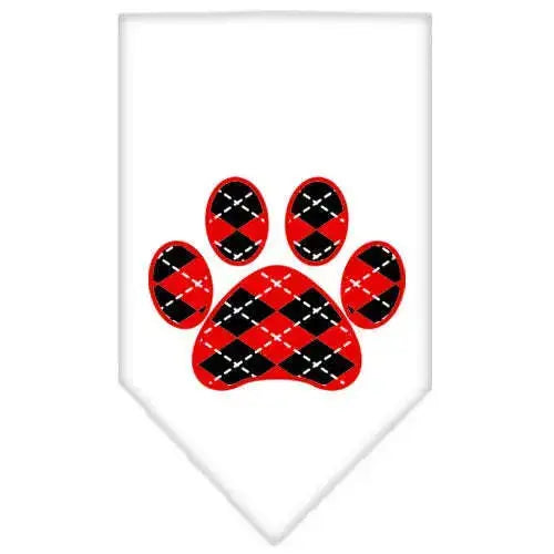 Argyle-Paw-Red-Screen-Print-Bandana-White-Small-GreatEagleInc-319212829