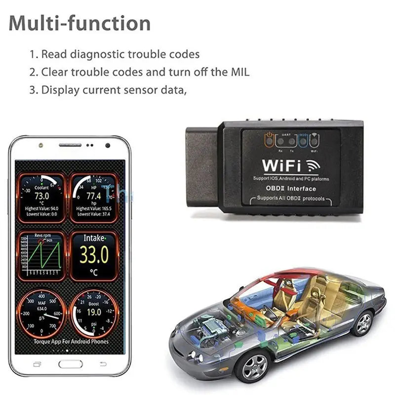 Auto Car Fault OBD2 Diagnostic Tool Scanner Code Reader ELM327 WIFI Universal Tools Phone Connection for Android IOS