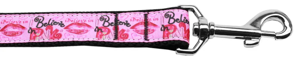 Believe In Pink Nylon Dog Leash 3/8 Inch Wide 6ft Long Default Title