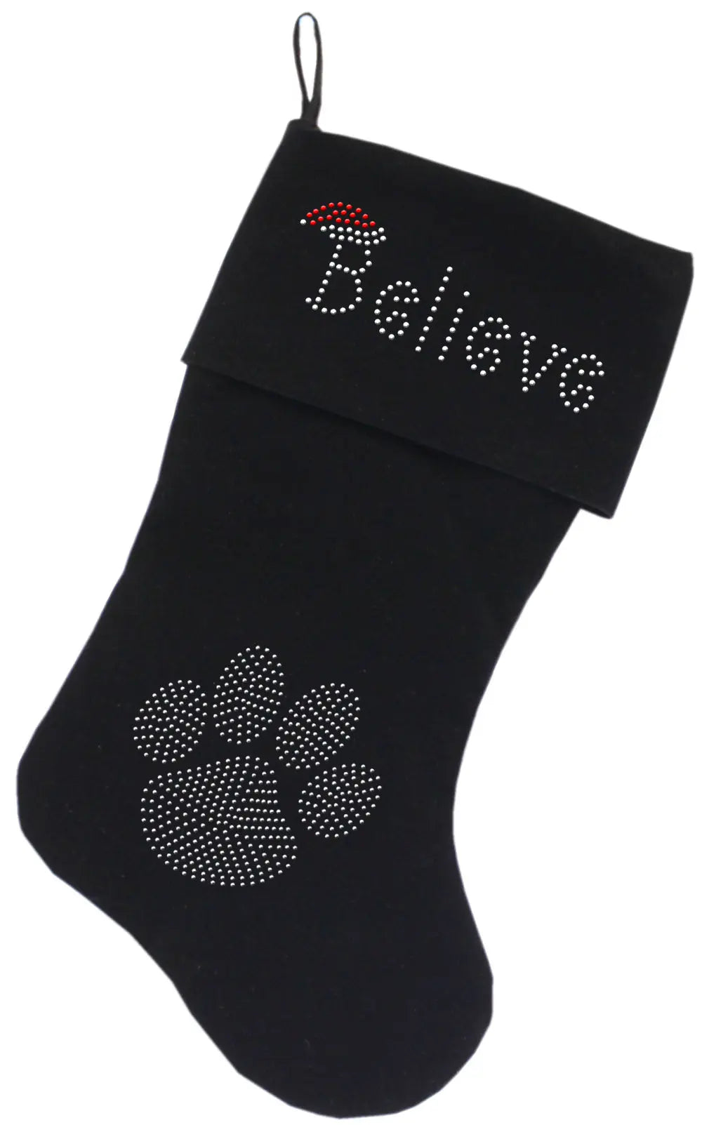 Believe Rhinestone 18 Inch Velvet Christmas Stocking Black Default Title
