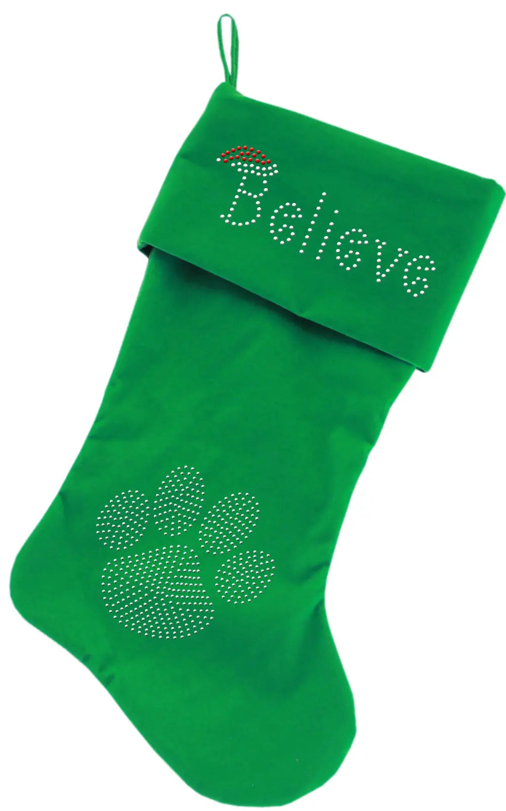 Believe Rhinestone 18 Inch Velvet Christmas Stocking Green Default Title
