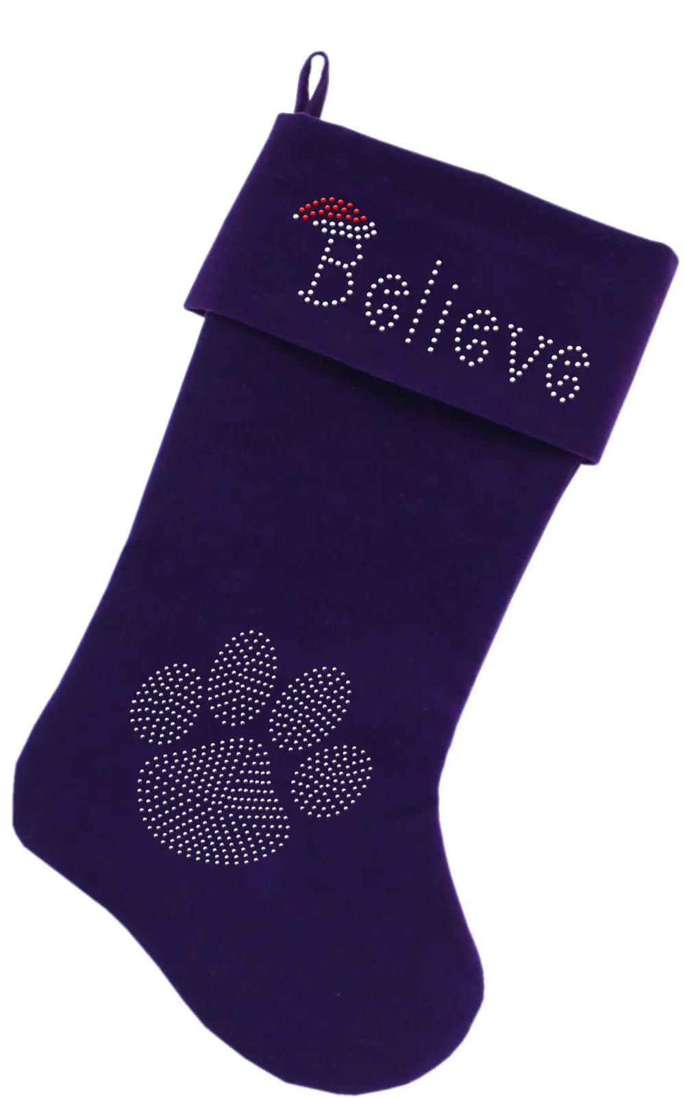 Believe Rhinestone 18 Inch Velvet Christmas Stocking Purple Default Title
