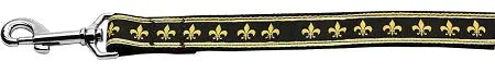 Black And Gold Fleur De Lis Nylon Dog Leash 3/8 Inch Wide 4ft Long Default Title