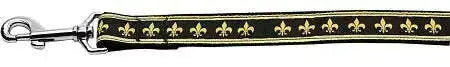 Black-And-Gold-Fleur-De-Lis-Nylon-Dog-Leash-3-8-Inch-Wide-4ft-Long-GreatEagleInc-318922557