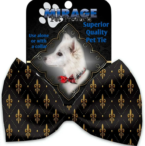 Black-And-Gold-Fleur-De-Lis-Pet-Bow-Tie-Collar-Accessory-With-Velcro-GreatEagleInc-333871144