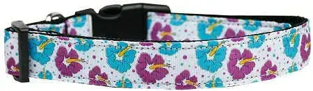 Blue-And-Purple-Hibiscus-Flower-Nylon-Dog-Collar-Sm-GreatEagleInc-333699943